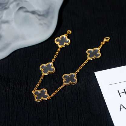 [Lunabriance]CLOVER 5 MOTIF ROCK CRYSTAL PINK GOLD BRACELET