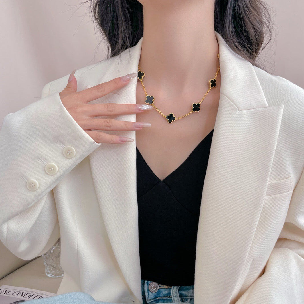 [Luna Brilliance]CLOVER 10 MOTIFS ONYX NECKLACE