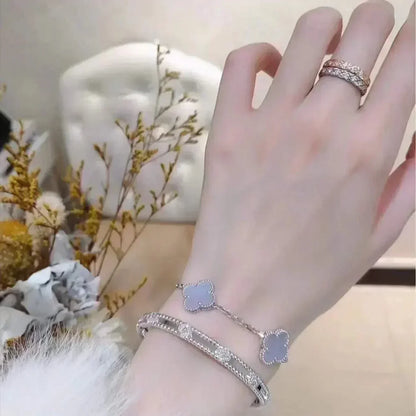 [Luna Brilliance]CLOVER 5 MOTIF PURPLE CHALCEDONY BRACELET COLLECTION