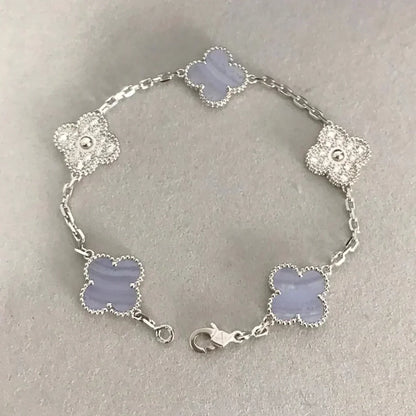 [Luna Brilliance]CLOVER 5 MOTIF PURPLE CHALCEDONY BRACELET COLLECTION