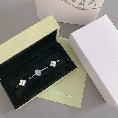 [Lunabriance]CLOVER  5 MOTIF DIAMOND PURPLE CHALCEDONY BRACELET SILVER