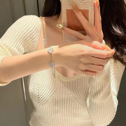 [Luna Brilliance]CLOVER 5 MOTIF PURPLE CHALCEDONY BRACELET COLLECTION