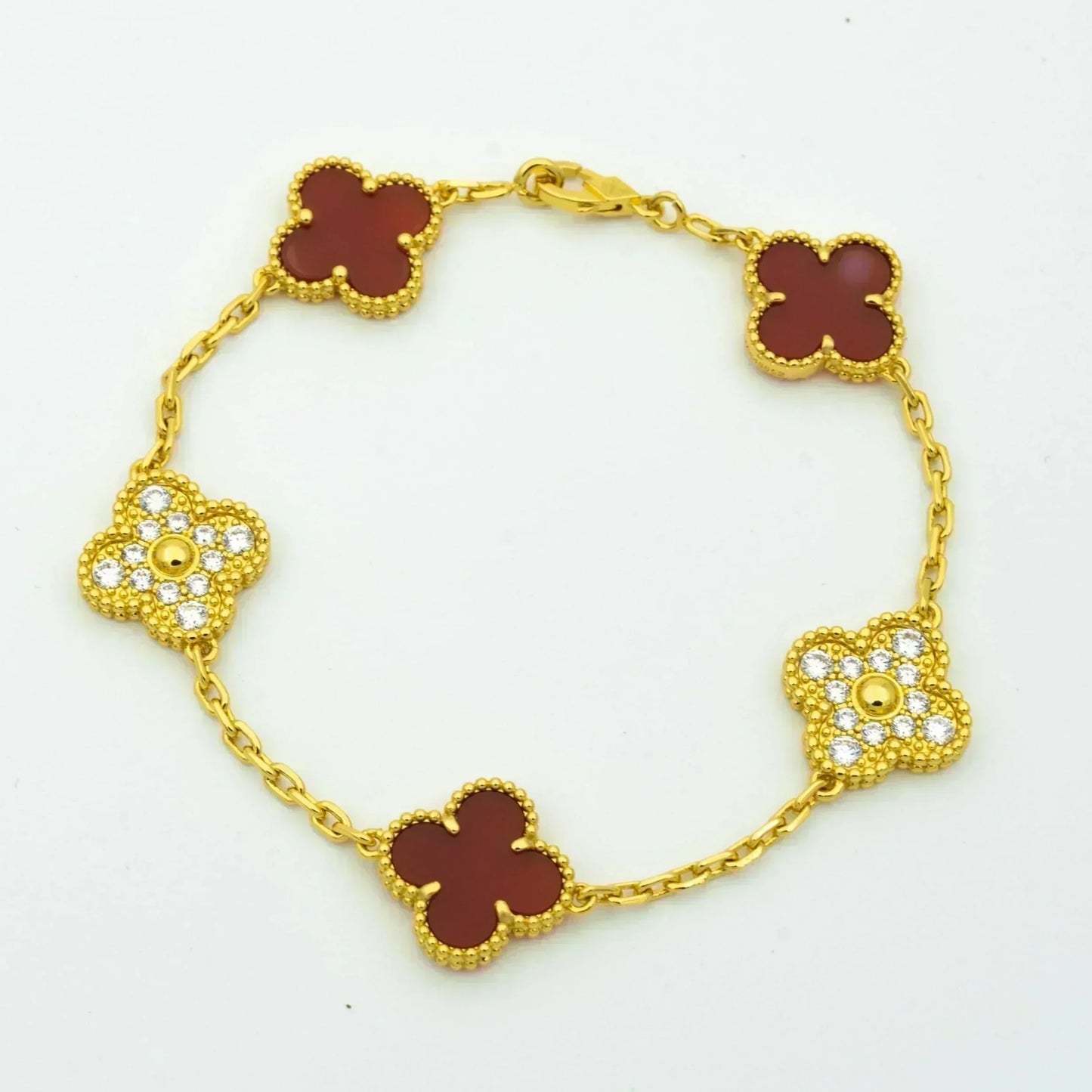 [Lunabriance]CLOVER 5 MOTIFS CARNELIAN DIAMOND BRACELET