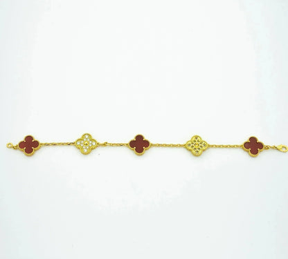 [Lunabriance]CLOVER 5 MOTIFS CARNELIAN DIAMOND BRACELET