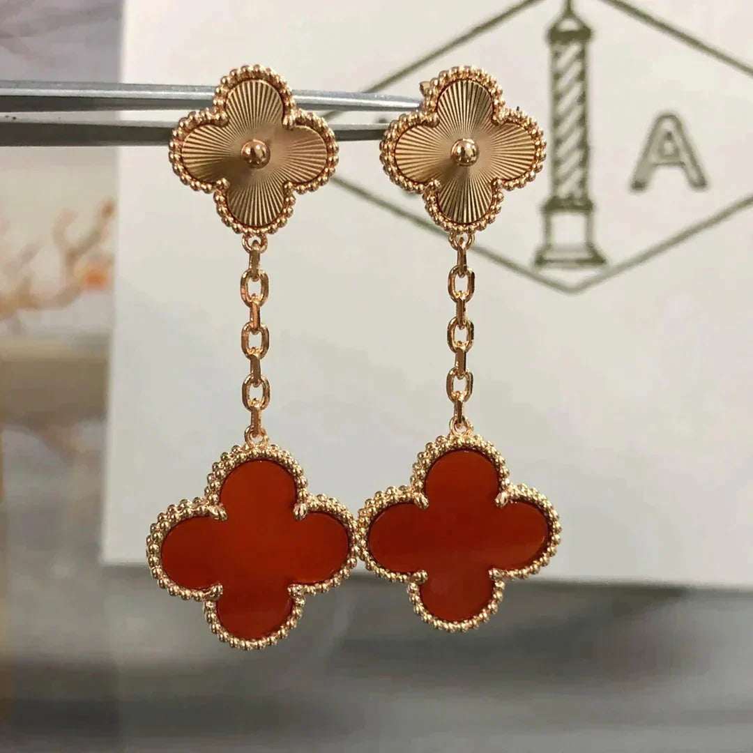 [Lunabriance]CLOVER 2 MOTIF  LASER CARNELIAN EARRINGS
