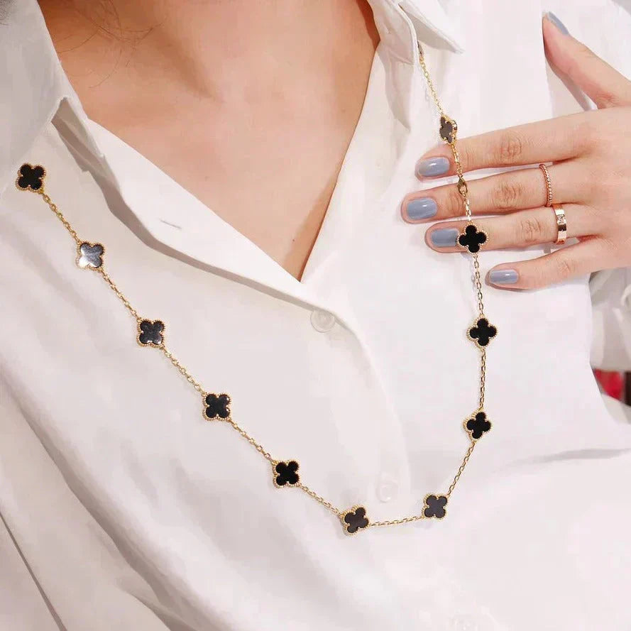 [Luna Brilliance]CLOVER 20 MOTIFS ONYX NECKLACE