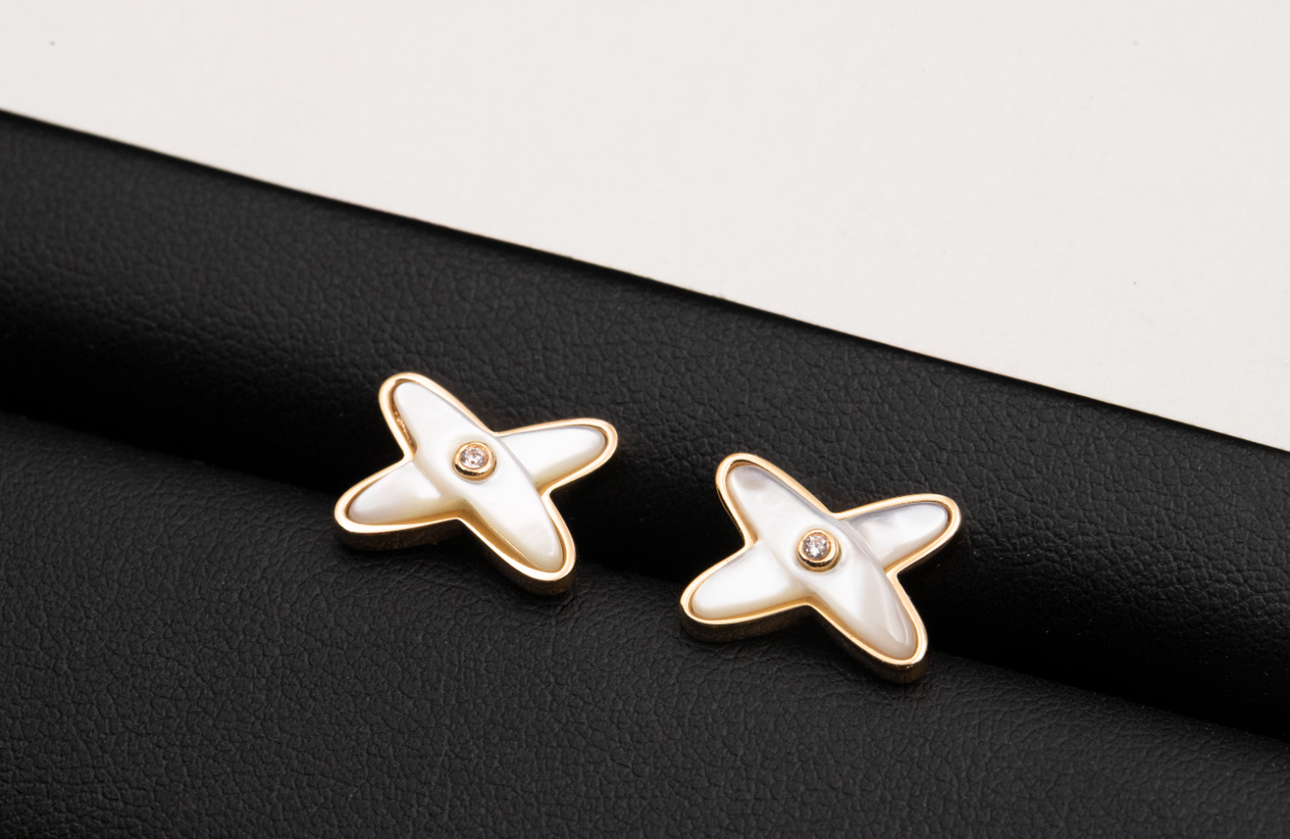 [Lunabriance]JEUX DE WHITE MOP ROSE GOLD DIAMOND EARRINGS