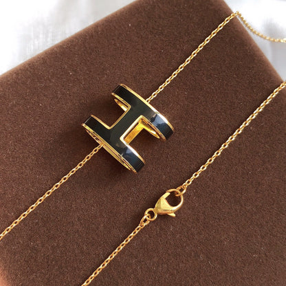 [Lunabriance]HM CLIC BLACK ENAMEL GOLD NECKLACE