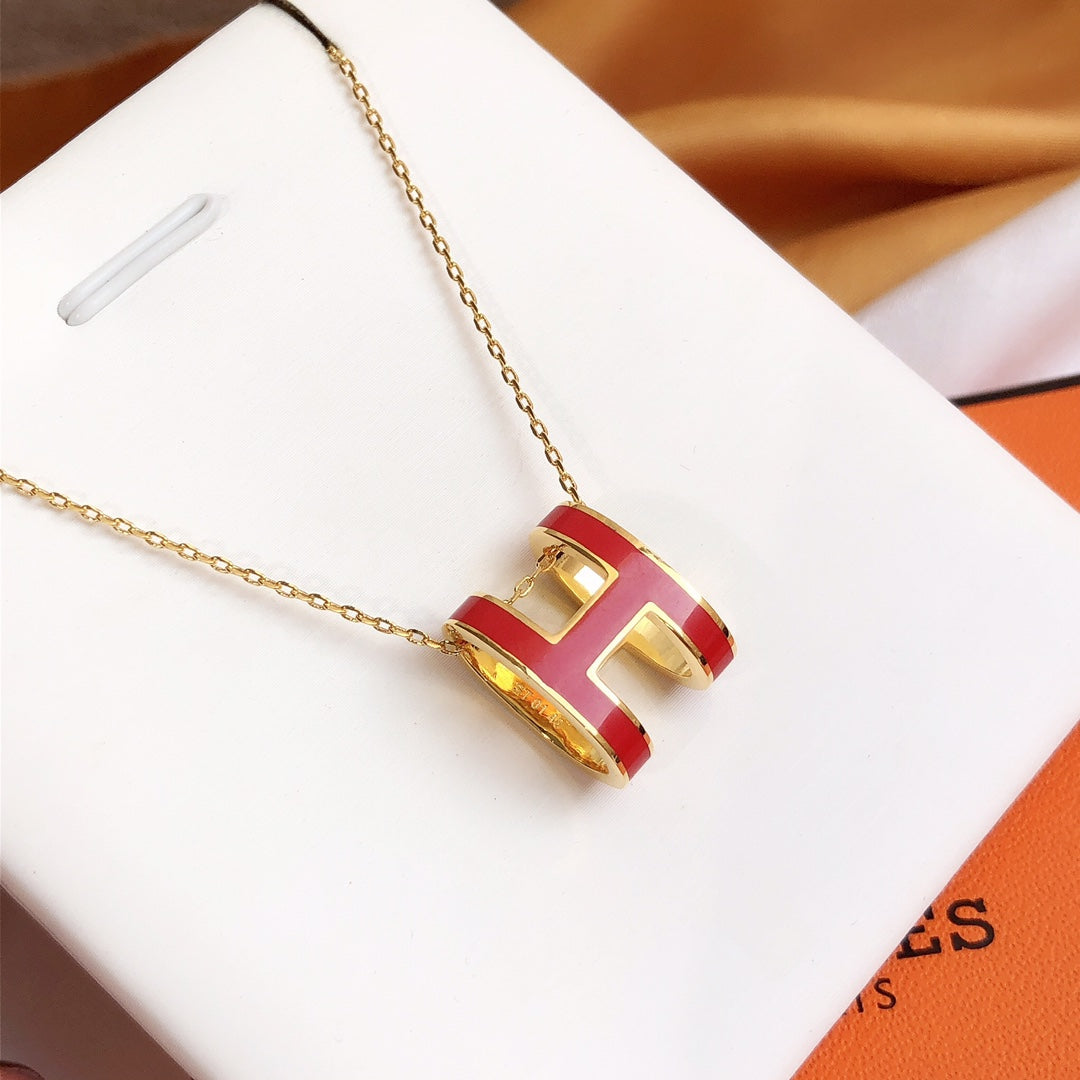 [Lunabriance]HM CLIC RED ENAMEL GOLD NECKLACE