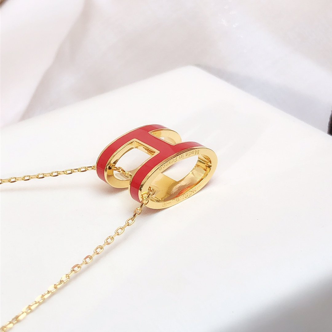 [Lunabriance]HM CLIC RED ENAMEL GOLD NECKLACE
