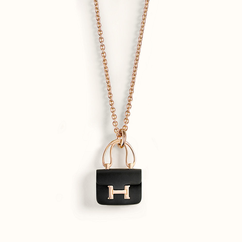 [Luna Brilliance]CONSTANCE BLACK PEDANT PINK GOLD NECKLACE