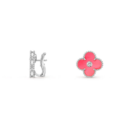 [Luna Brilliance]CLOVER SILVER 15MM MOP DIAMOND EARRINGS COLLECTION