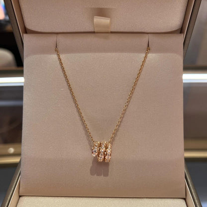[Luna Brilliance]SERPENTI PINK GOLD NECKLACE DOUBLE RING DIAMOND