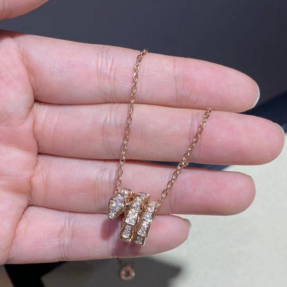 [Luna Brilliance]SERPENTI PINK GOLD NECKLACE DOUBLE RING DIAMOND