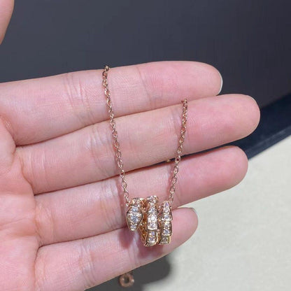 [Luna Brilliance]SERPENTI PINK GOLD NECKLACE DOUBLE RING DIAMOND
