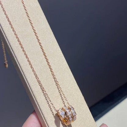 [Luna Brilliance]SERPENTI PINK GOLD NECKLACE DOUBLE RING DIAMOND