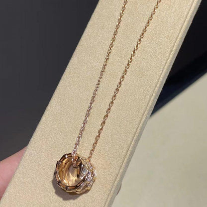 [Luna Brilliance]SERPENTI PINK GOLD NECKLACE DOUBLE RING DIAMOND