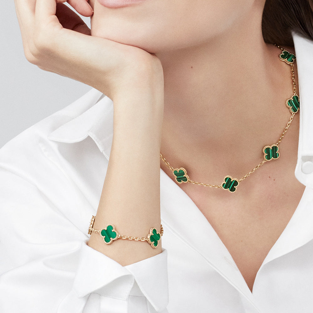 [Luna Brilliance]CLOVER 10 MOTIFS MALACHITE NECKLACE