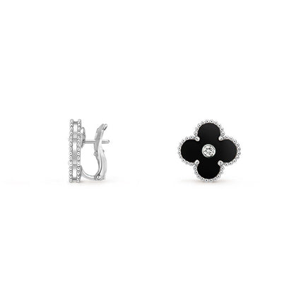 [Luna Brilliance]CLOVER SILVER 15MM MOP DIAMOND EARRINGS COLLECTION