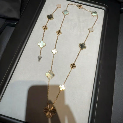 [Luna Brilliance]DETACHABLE CLOVER 15(11+4) FLOWER ROSE GOLD NECKLACE SET