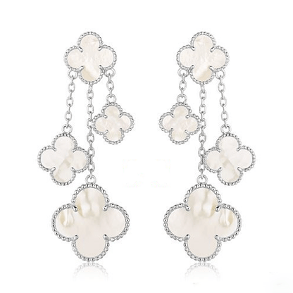 [Lunabriance]CLOVER EARRINGS WHITE MOP 4 MOTIFS SILVER