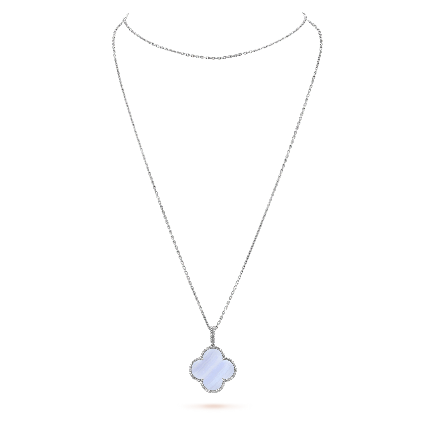 [Lunabriance]CLOVER SILVER CHALCEDONY BIG CLOVER NECKLACE