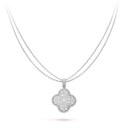 [Lunabriance]CLOVER 25MM SILVER FULL DIAMOND BIG CLOVER NECKLACE