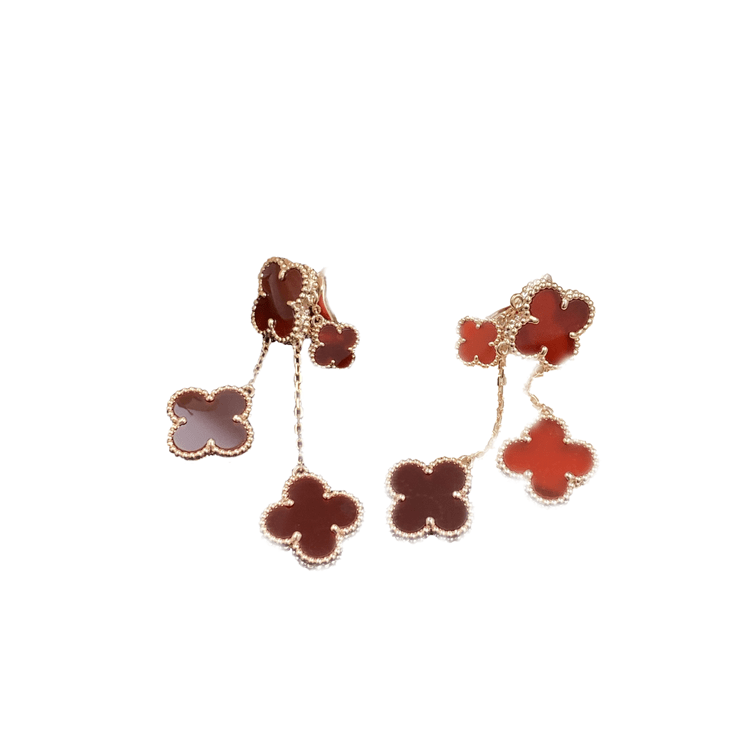 [Luna Brilliance]CLOVER EARRINGS CARNELIAN 4 MOTIFS PINK GOLD