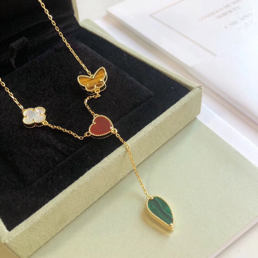 [Luna Brilliance]LUCKY SPRING 4 MOTIFS ROSE GOLD NECKLACE
